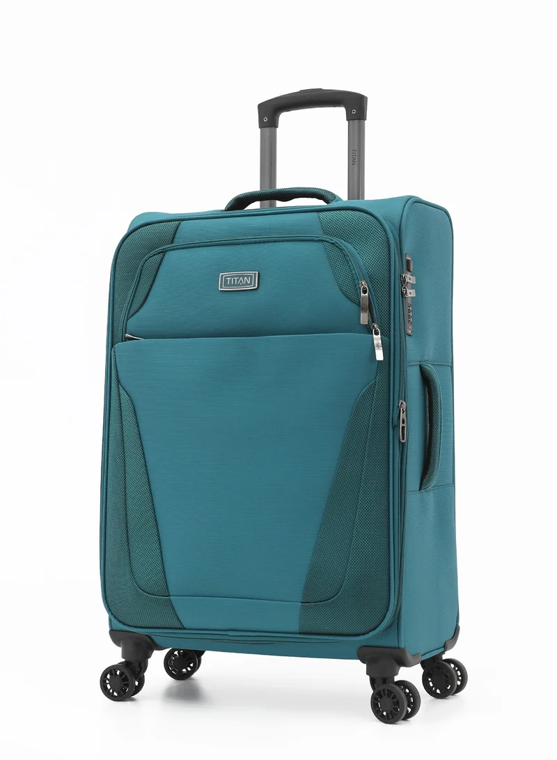 تيتان TITAN 3-Piece Soft Trolley Luggage Set, Double Spinner Wheels, (TURQUOISE)